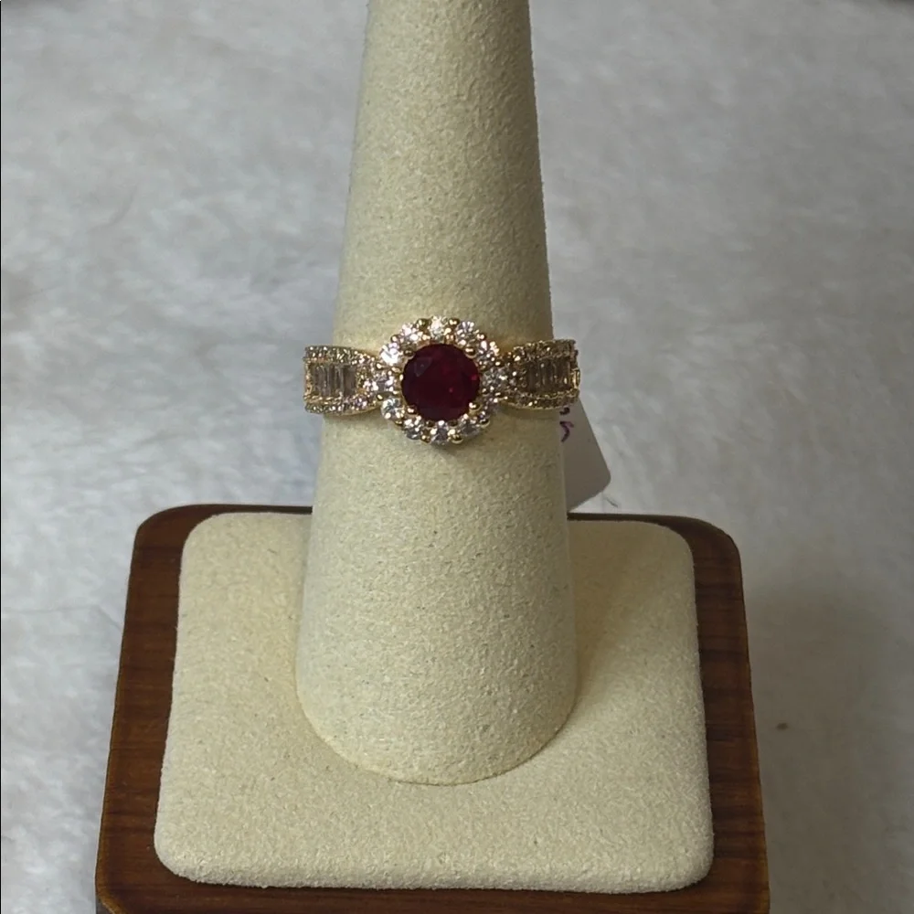 AAA CZ Round Baguette Ring 18k Yellow Gold Filled